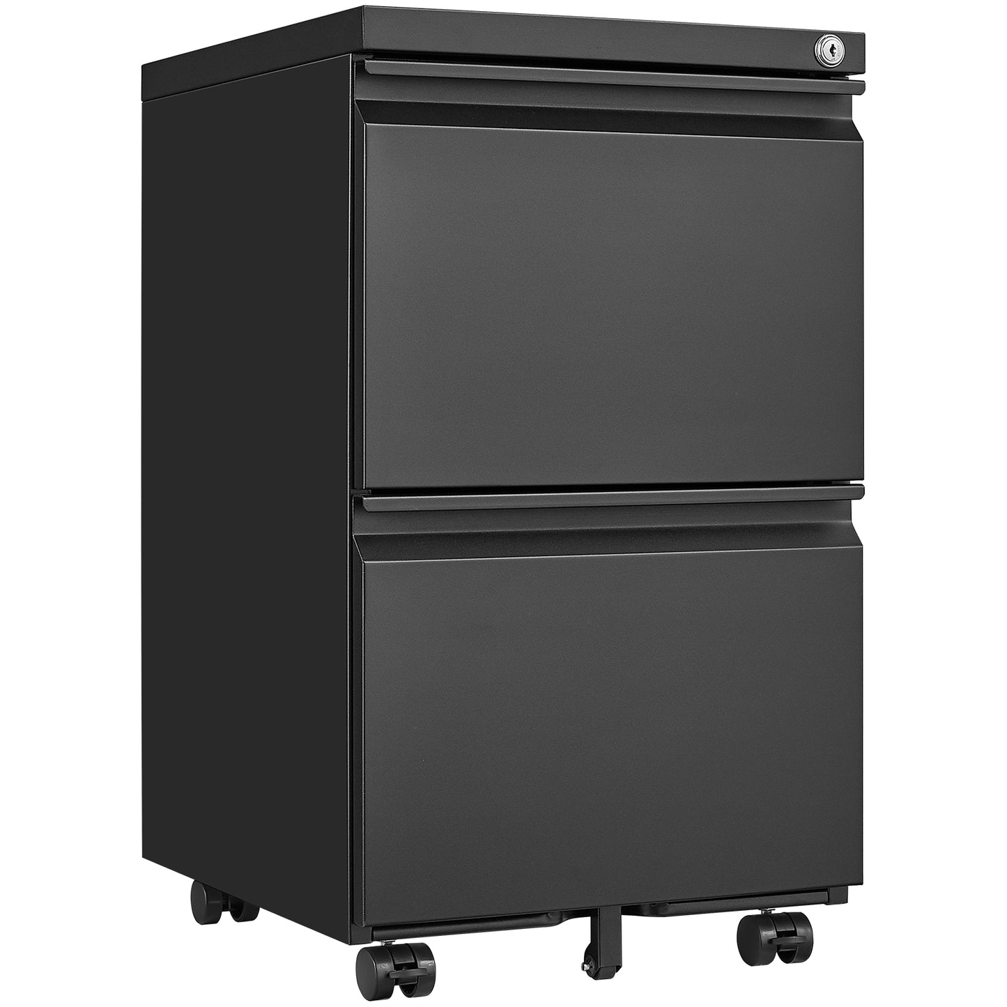 Metal 2 drawer mobile file cabinet with lock, 25.6-inch high legal/letter size file storage cabinet black
