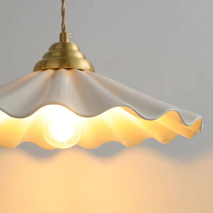 All-Copper Ceramic Floral Pendant Light – Japanese Vintage Chandelier for Bedroom Bedside, Retro Rice-Hat Dining & Bar Table Lam