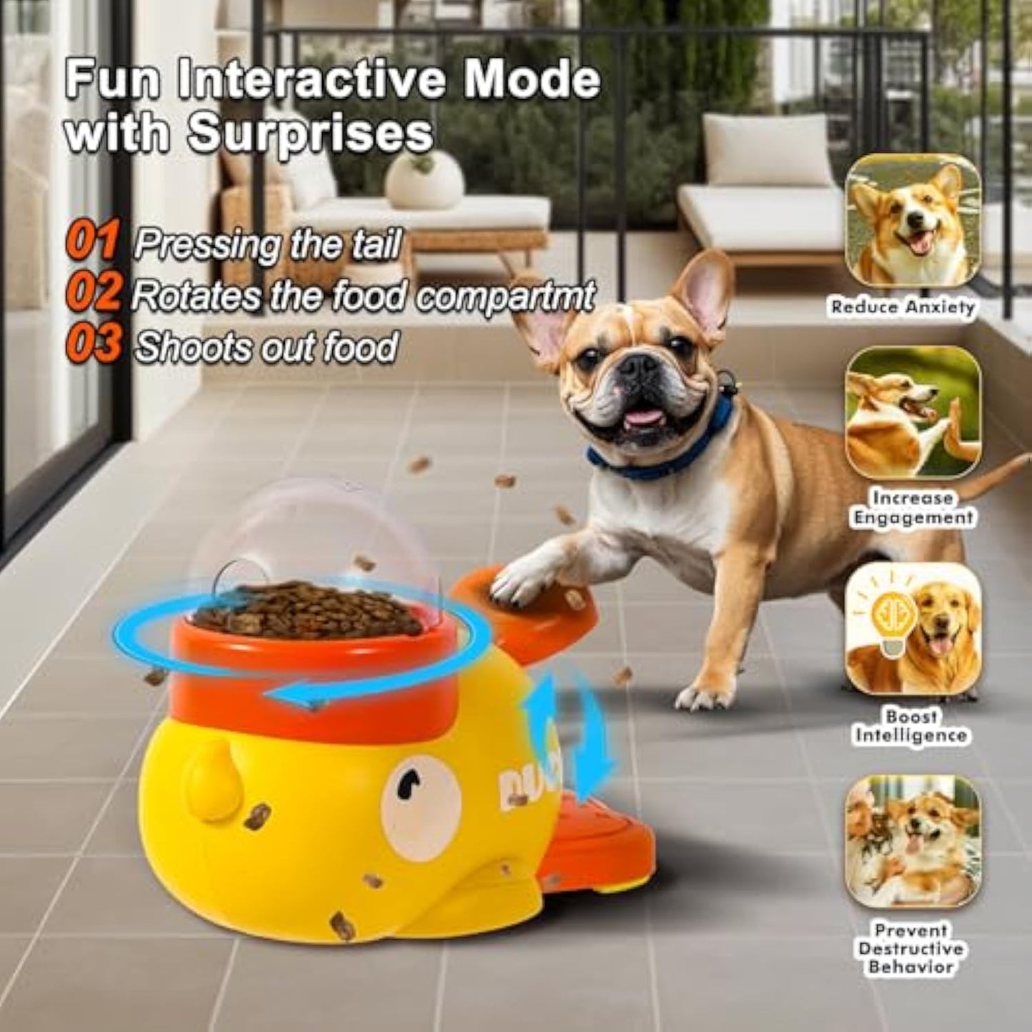 Dog Interactive Treat Dispenser Toy, Food Puzzle Slow Feeder, 2-in-1 Durable Cute Duck Shaped Design for Small Medium Dogs and Cats, Interactive IQ Training Reduces Bloating