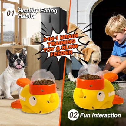 Dog Interactive Treat Dispenser Toy, Food Puzzle Slow Feeder, 2-in-1 Durable Cute Duck Shaped Design for Small Medium Dogs and Cats, Interactive IQ Training Reduces Bloating